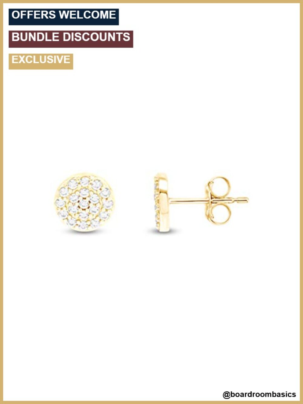 14K Yellow Gold Over 925 Sterling Silver White Cubic Zirconia Stud Earrings